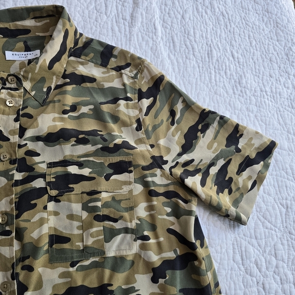 Equipment Silk Utility Button Front Camo Short Sleeve Shirt Dress - Picture 6 of 16